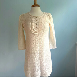 Juicy Couture Cream Lace Gold Button Shift Dress Size Medium
